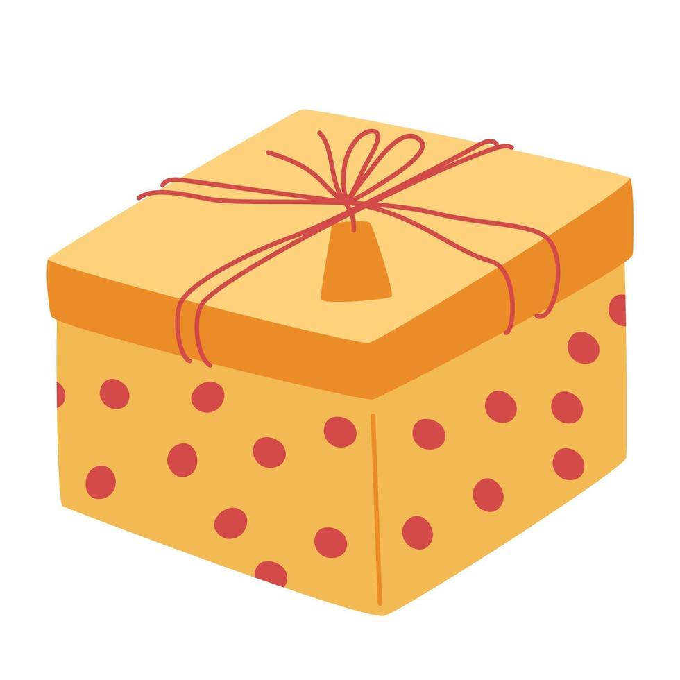 caja de regalo. caja de lunares con lazo y etiqueta. vector