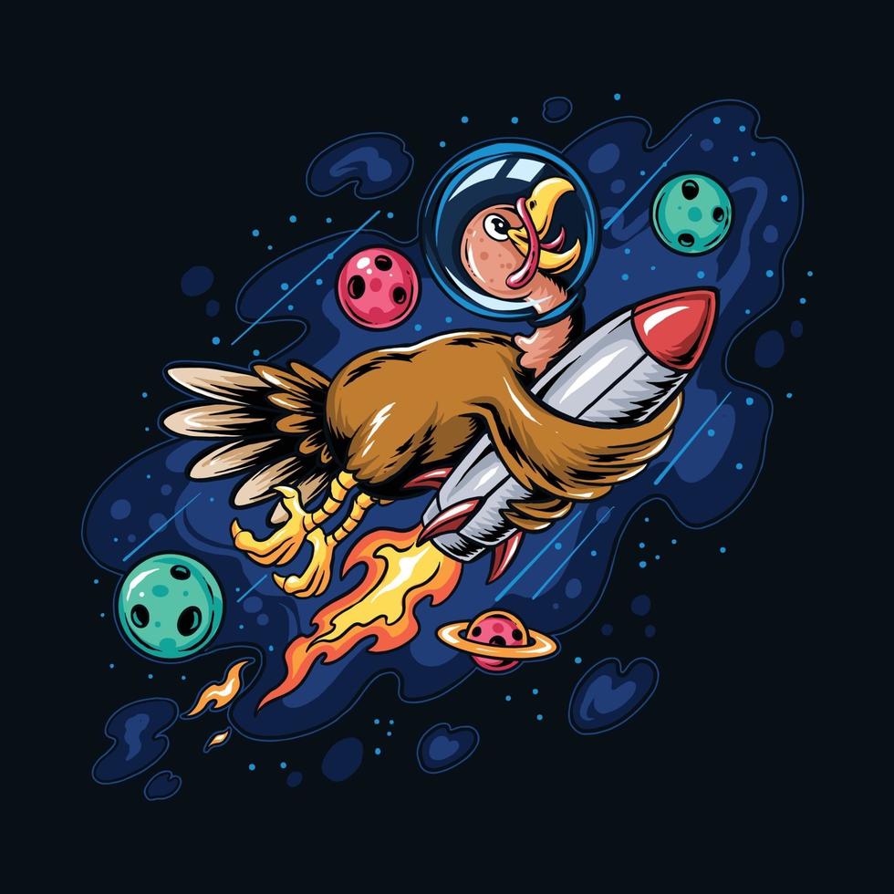 Thanksgiving holiday turkey riding a space rocket at high speed vector
