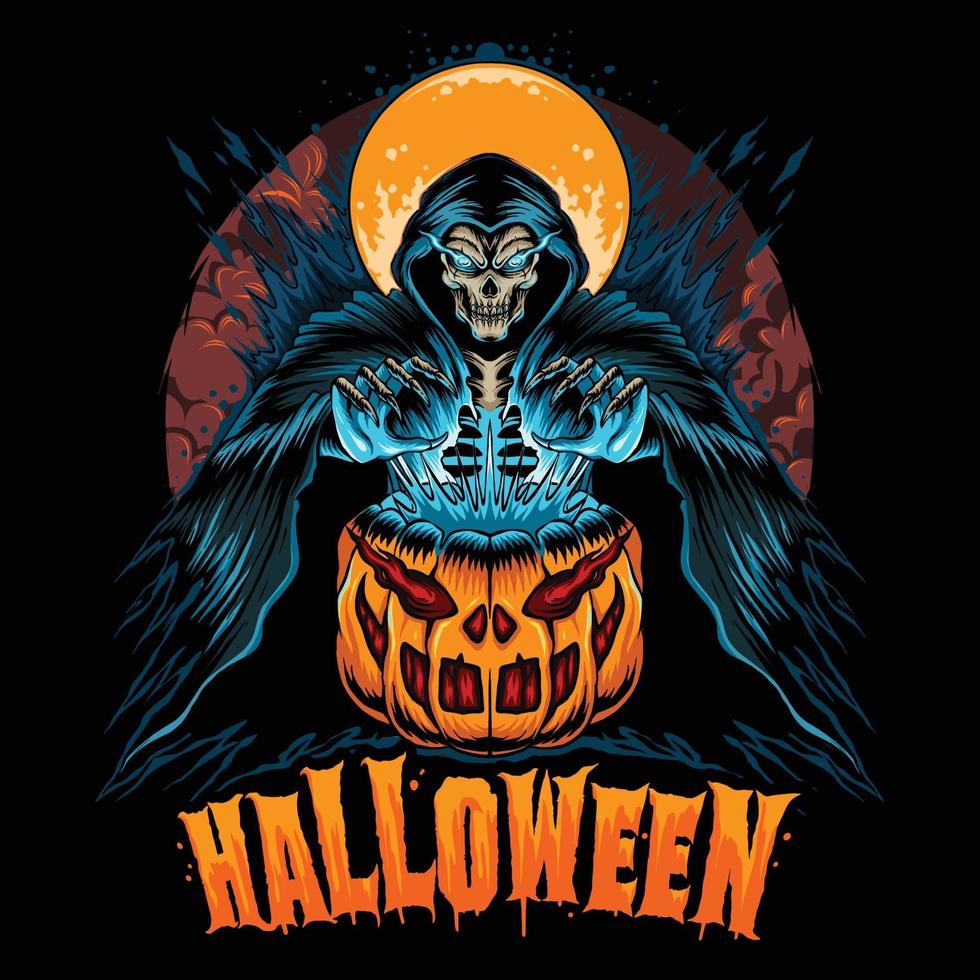 halloween with pumpkin and grim reaper grim reaper looks so cool vector