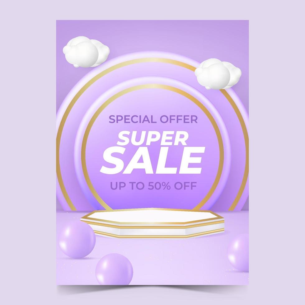 poster sale promotion with minimal geometric podium. vector