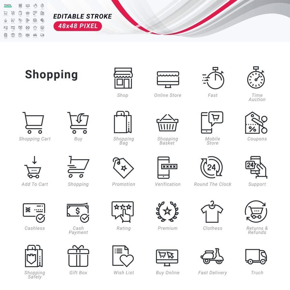 Thin line icons set of shopping. Pixel perfect icons. vector