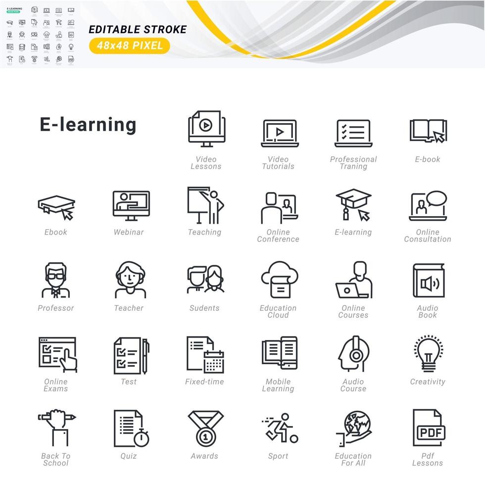 Thin line icons set of e-learning. Pixel perfect icons. vector
