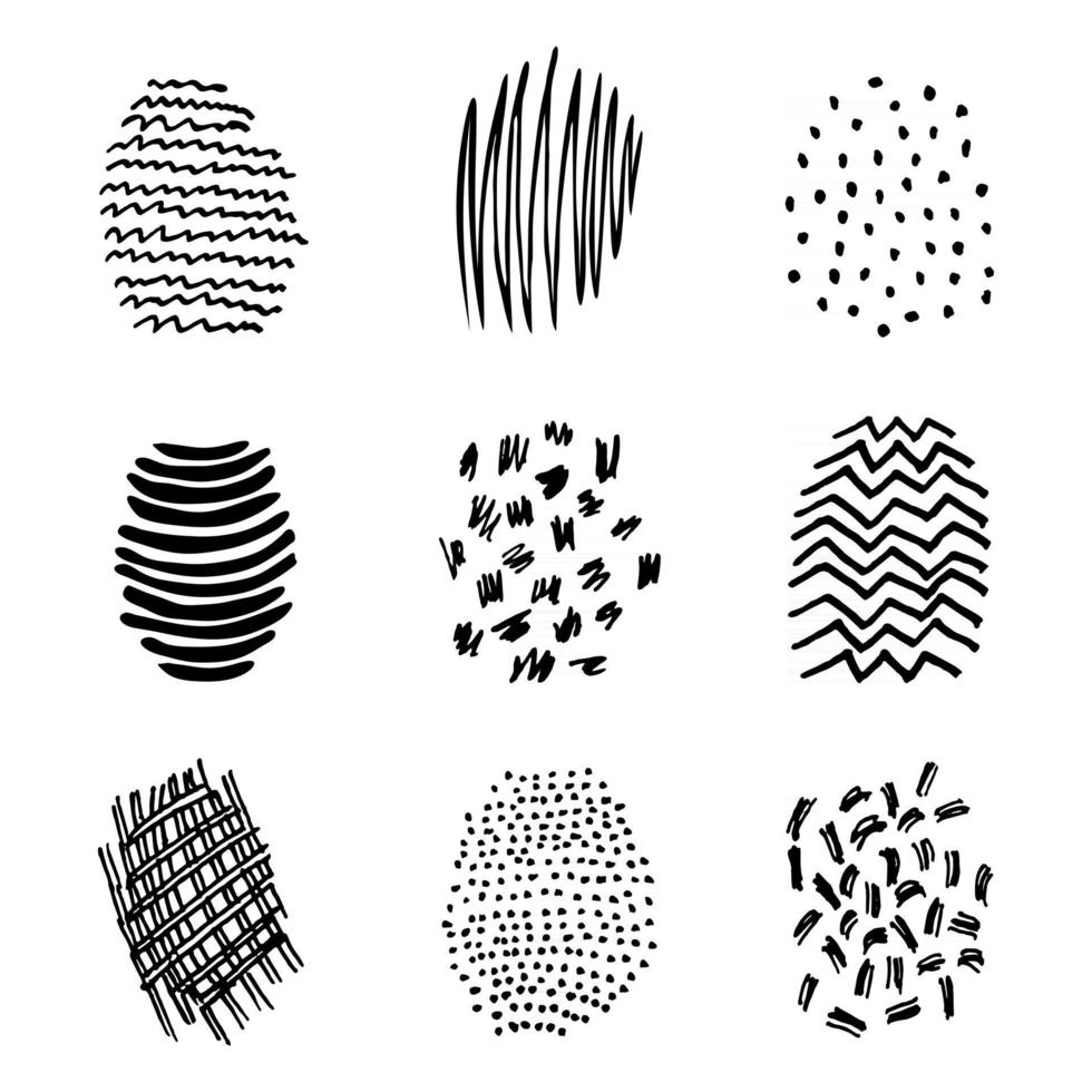 Set of 9 hatching hand drawn elements vector