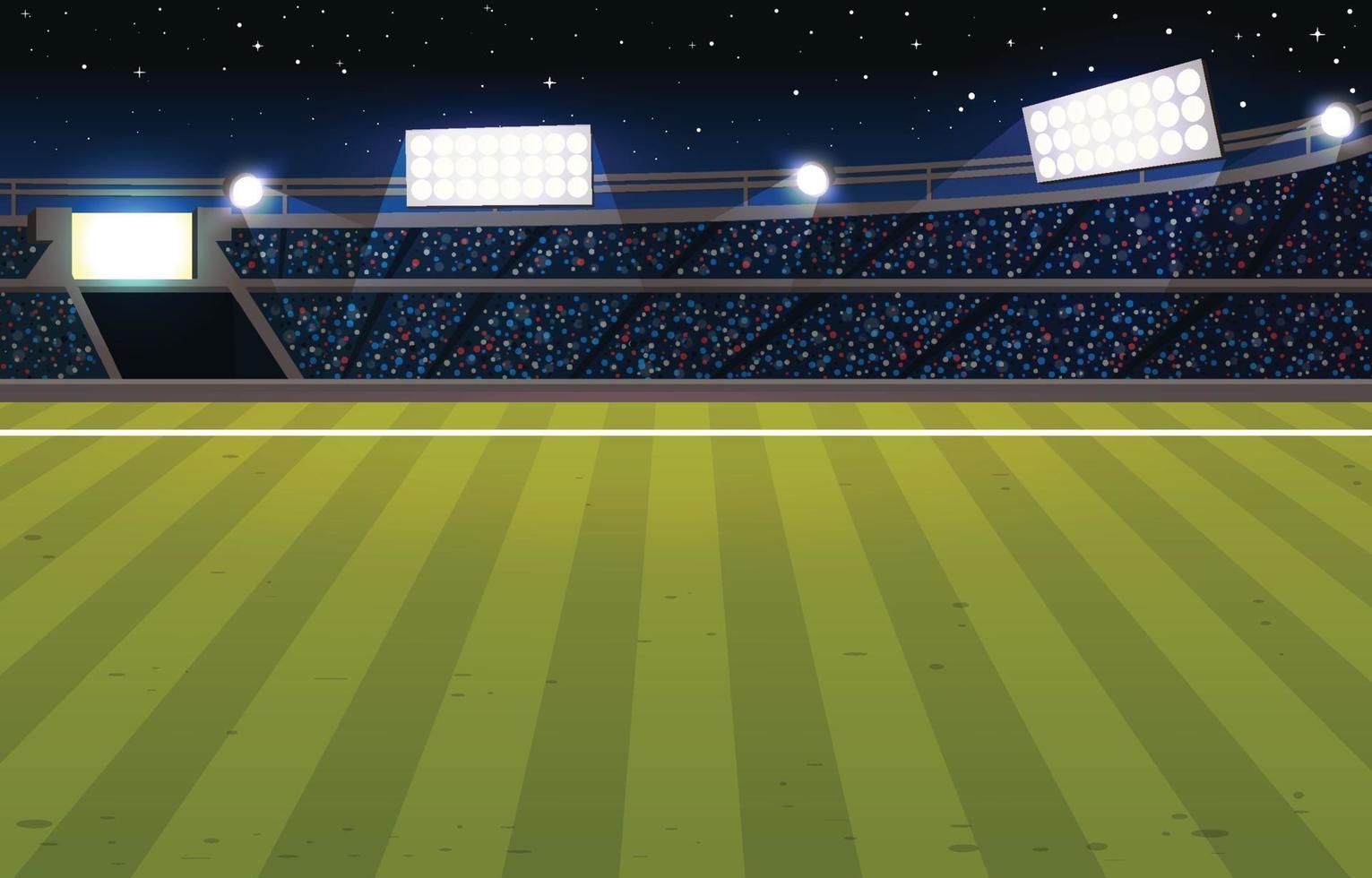 estadio de fútbol por la noche con muchos seguidores. vector