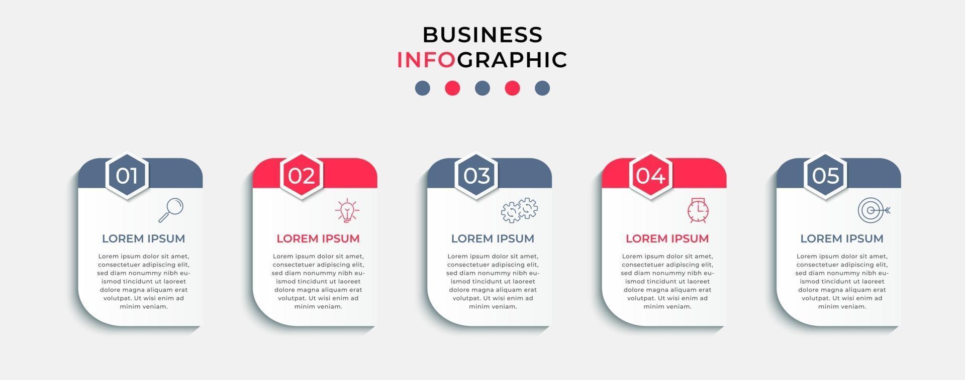 Plantilla de diseño infográfico con iconos y 5 opciones o pasos. vector