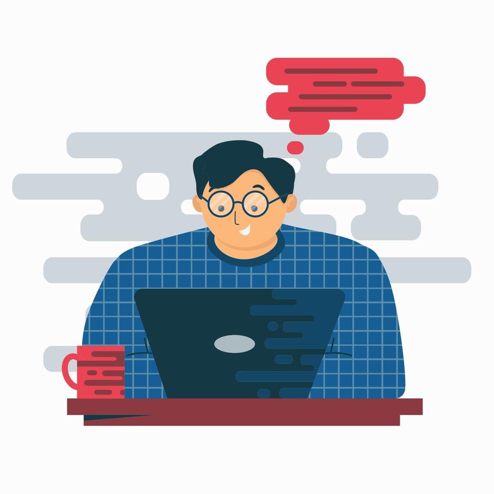 The guy works at the computer. Freelance, remote work at home. vector