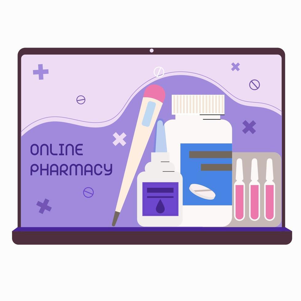 Online pharmacy. Order drugs home on the application vector