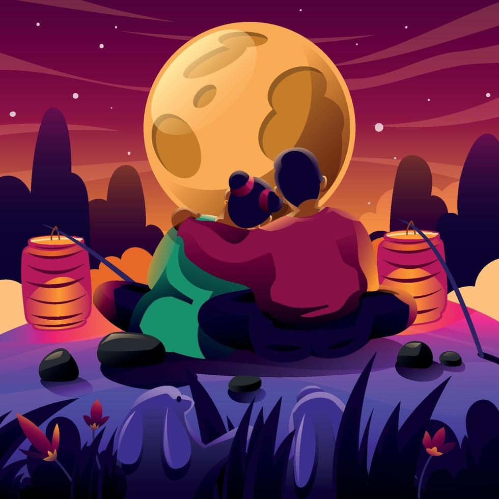 A Couple Enjoying Mid Autumn Moon Light vector