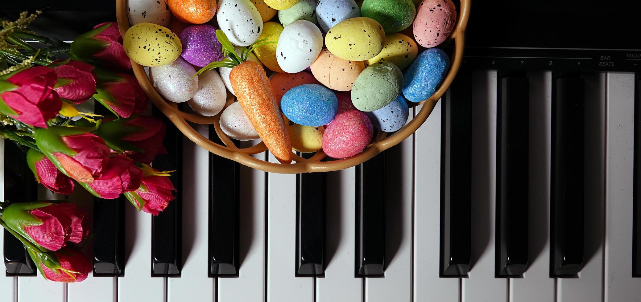 Paschal Easter Eggs and Piano Keys and Flowers photo