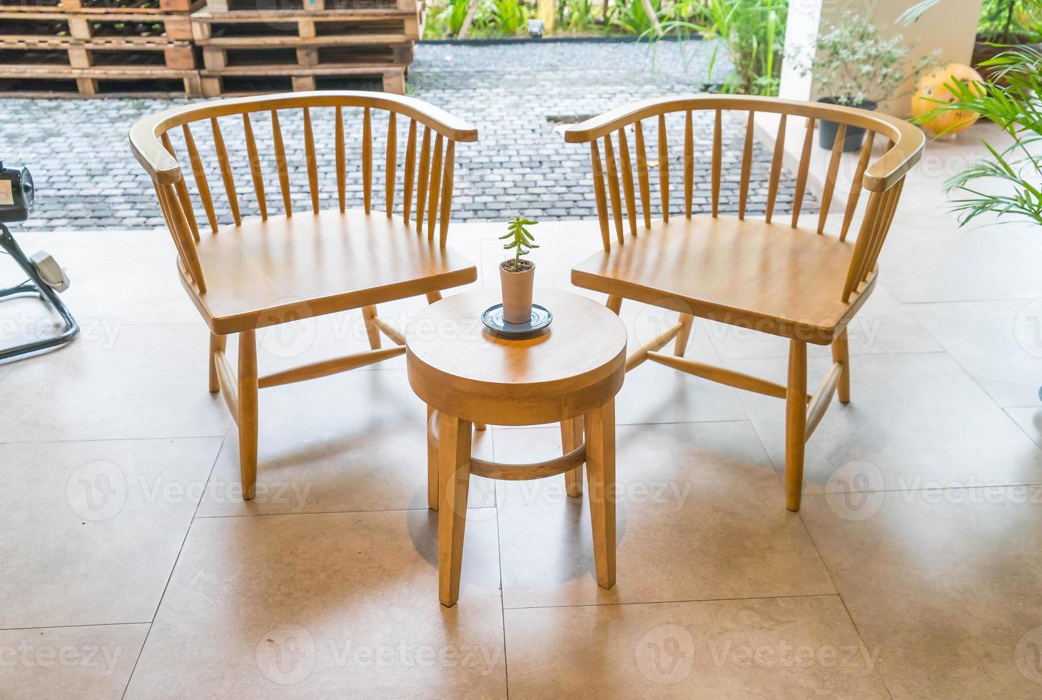 Empty wood chair in restaurant photo