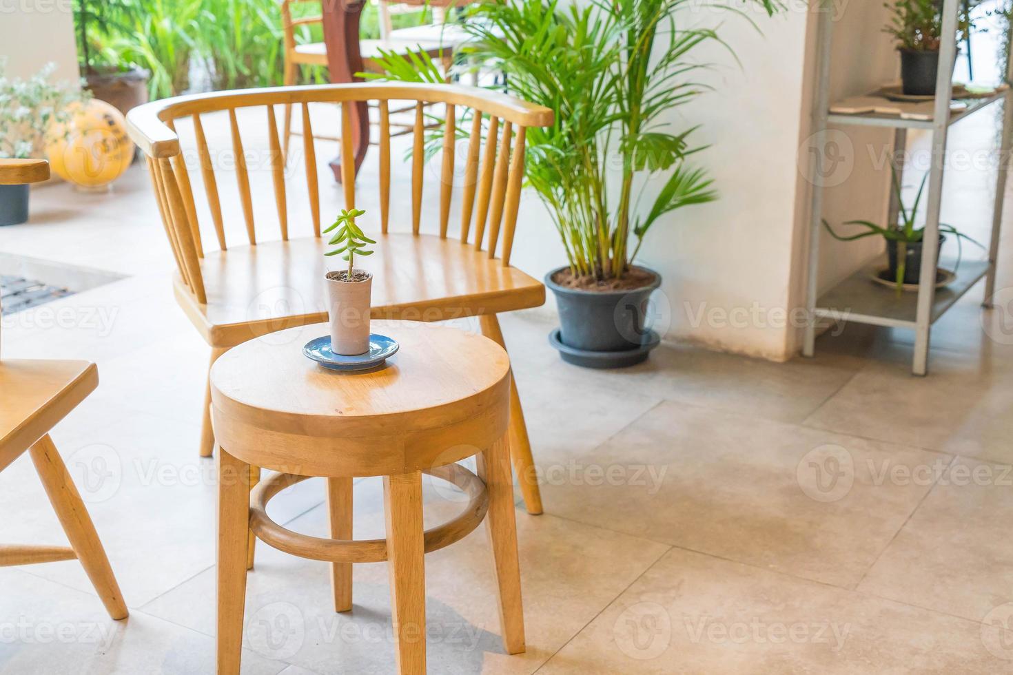 Empty wood chair in restaurant photo