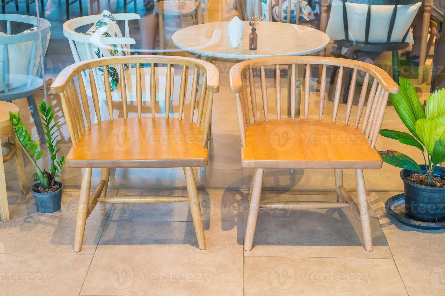 Empty wood chair in restaurant photo