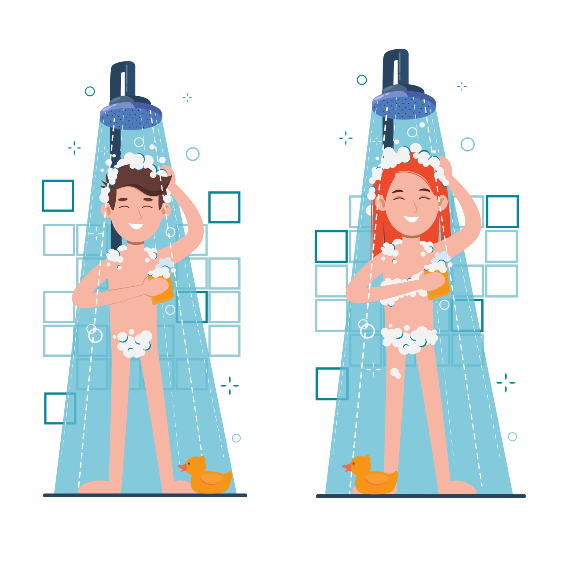 Woman and man taking morning shower in bathroom. Washes head, 3056269