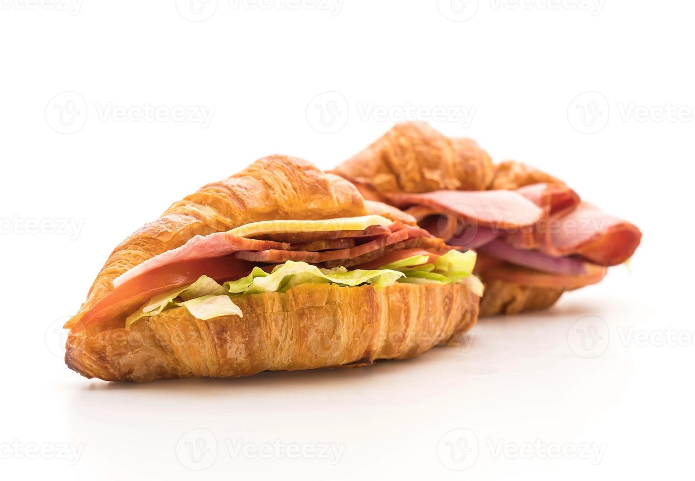 Croissant sandwich ham on white background photo