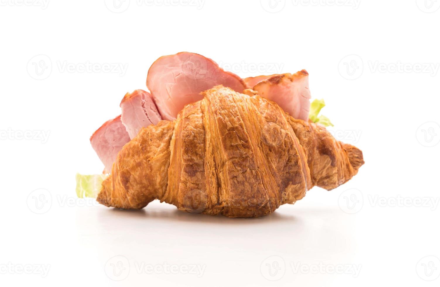Croissant sandwich ham on white background photo