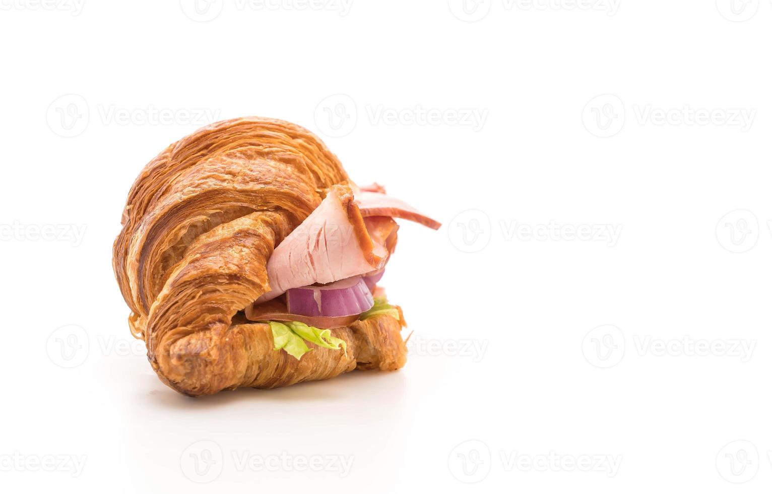 Croissant sandwich ham on white background photo