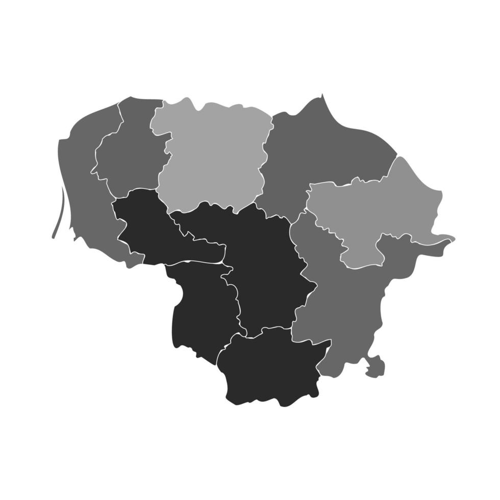 Gray Divided Map of Lithuania vector