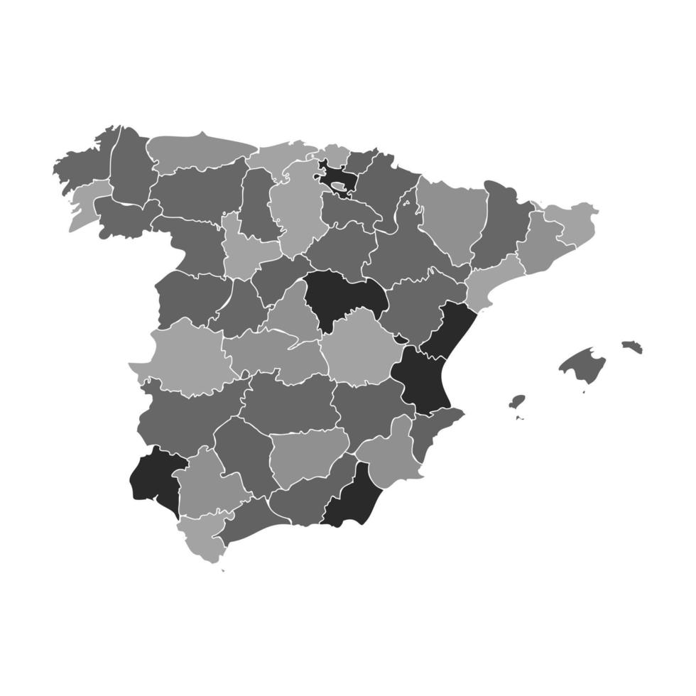 mapa dividido gris de españa vector