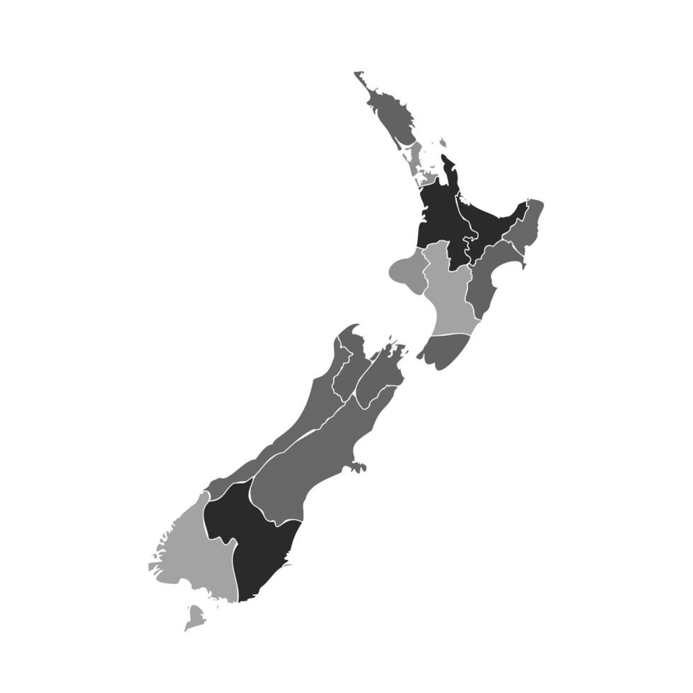 Gray Divided Map of New Zealand vector