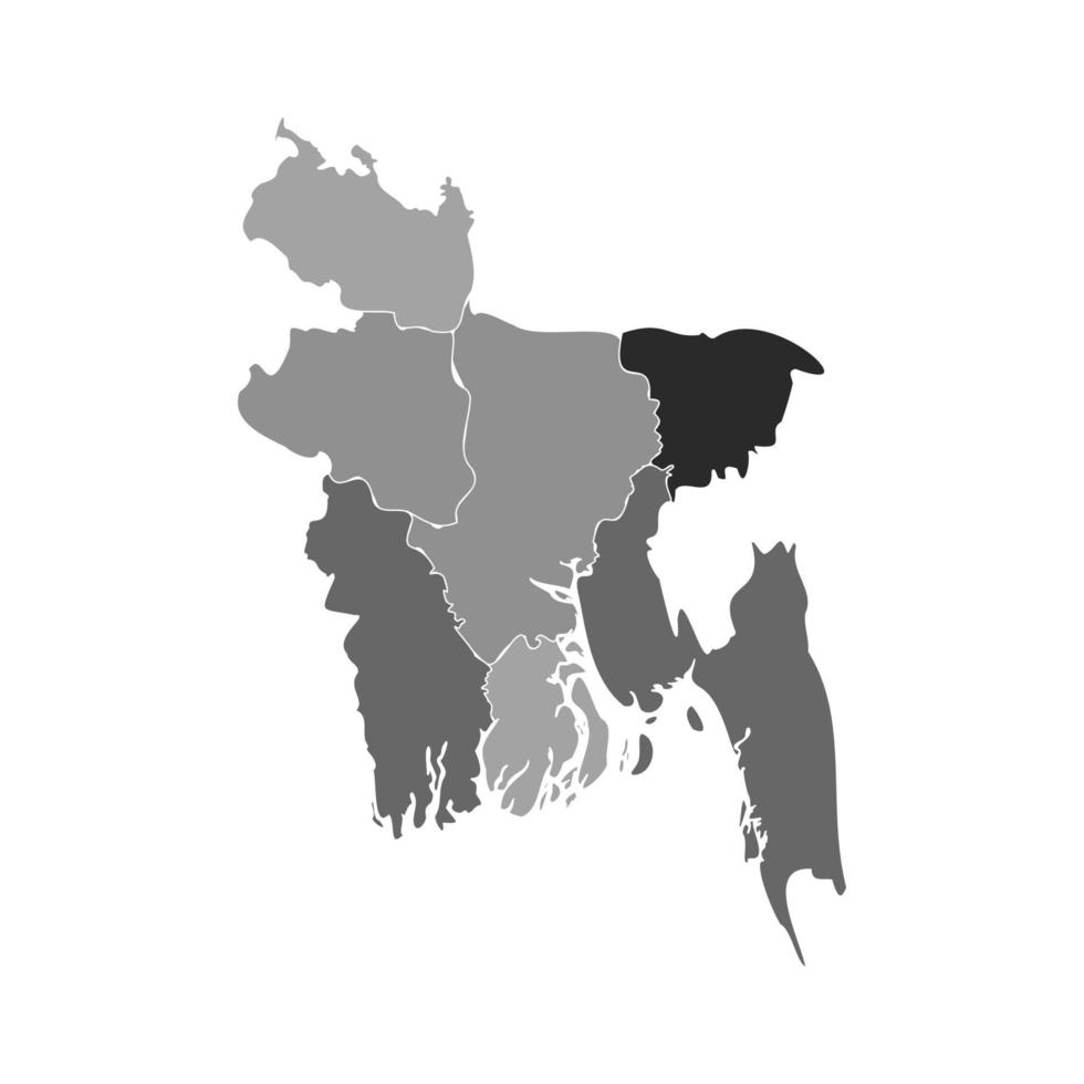 mapa dividido gris de bangladesh vector
