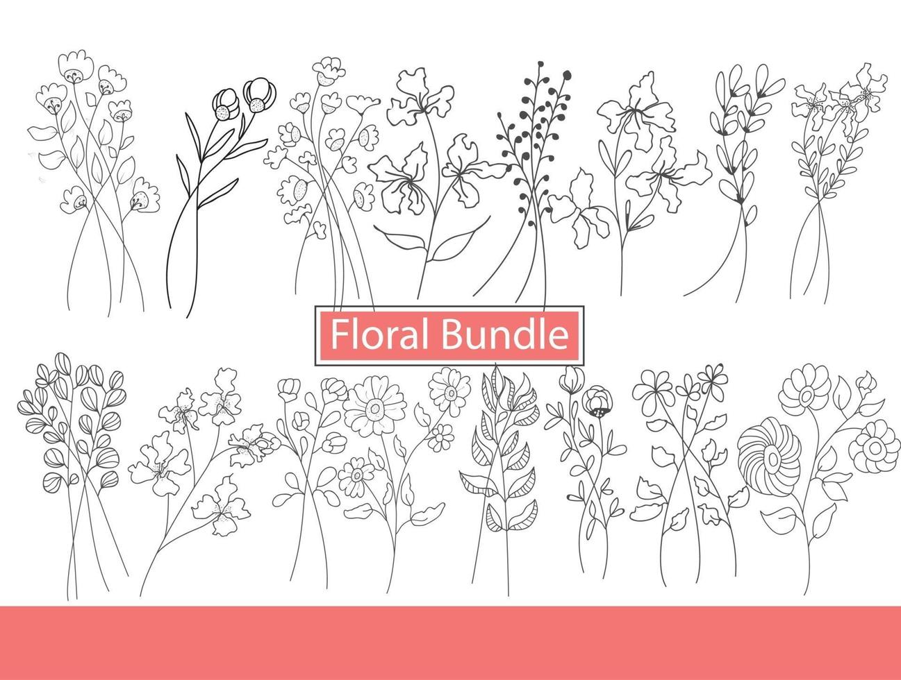 Floral bundle botanic flower set vector