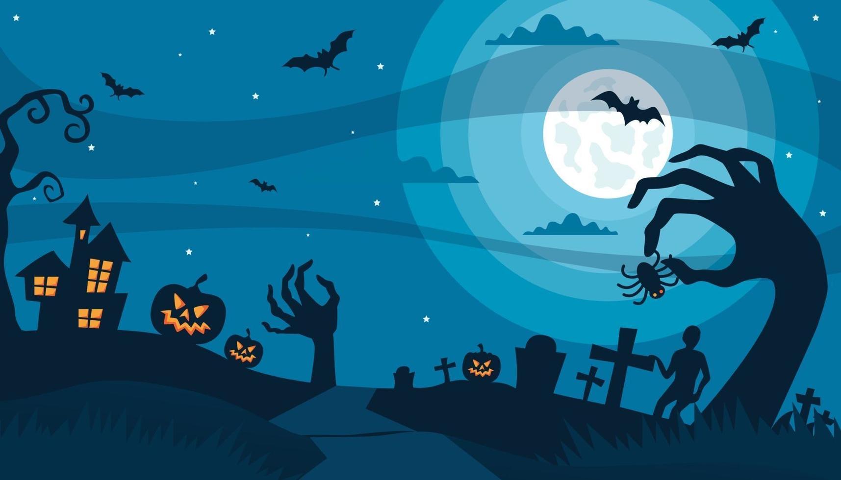 halloween background, haunted zombie shadow, vector illustration