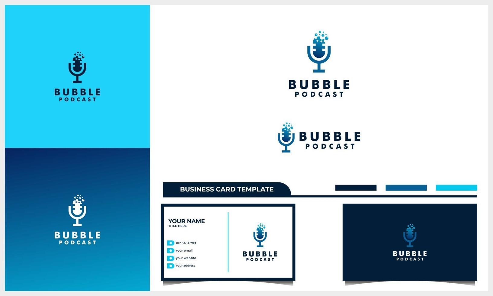 microphone podcast with bubble logo concept and business card template vector