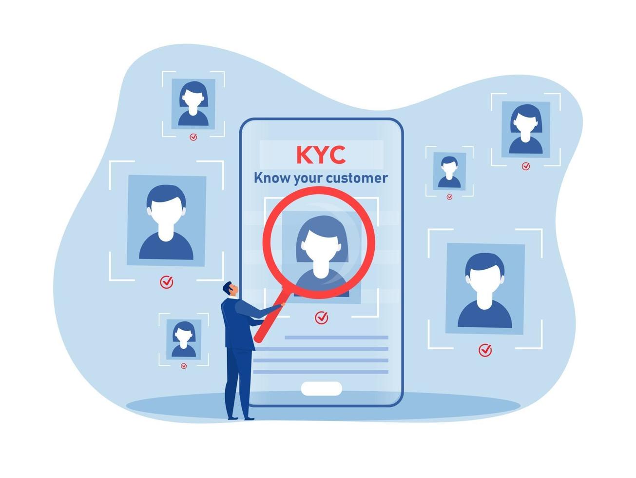 kyc o conozca a su cliente con negocio verificando la identidad vector
