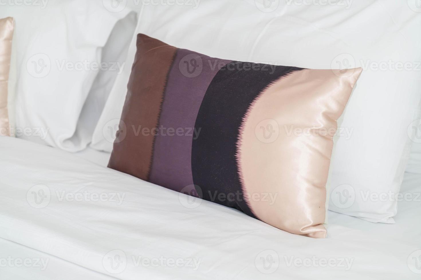 Pillow on bed decoration in bedroom interior photo