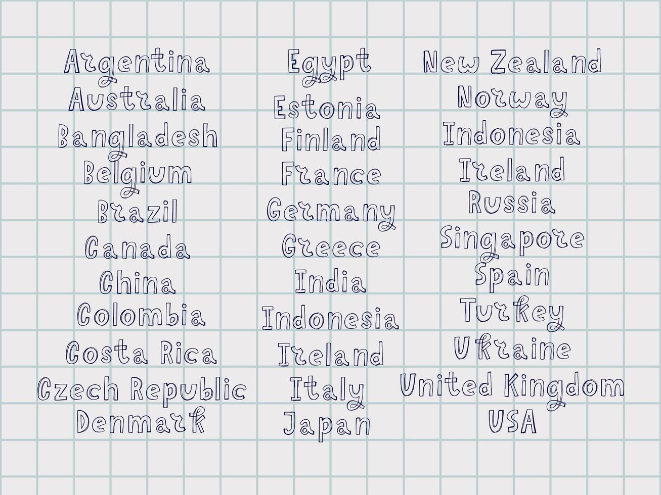 los nombres de los países vector