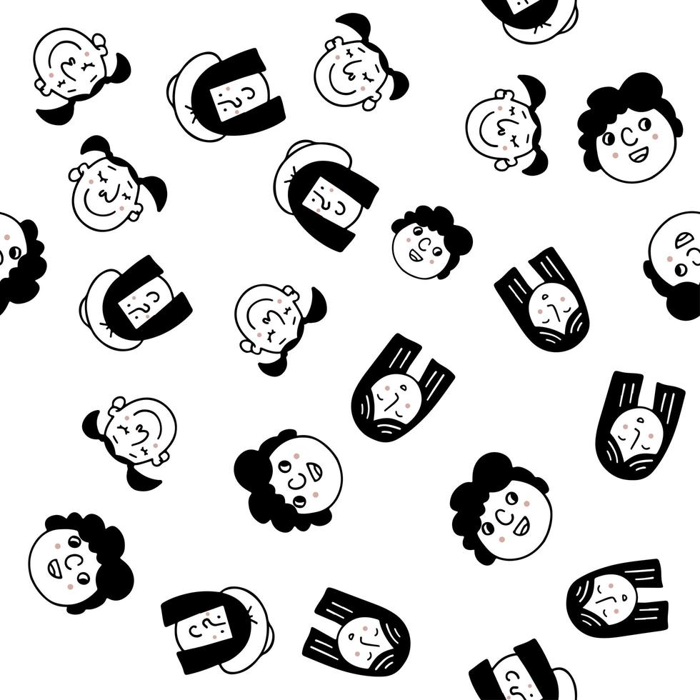 Happy people - hand drawn seamless pattern of a crowd of many vector