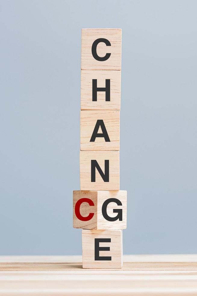 Wooden blocks flipping CHANGE to CHANCE text photo