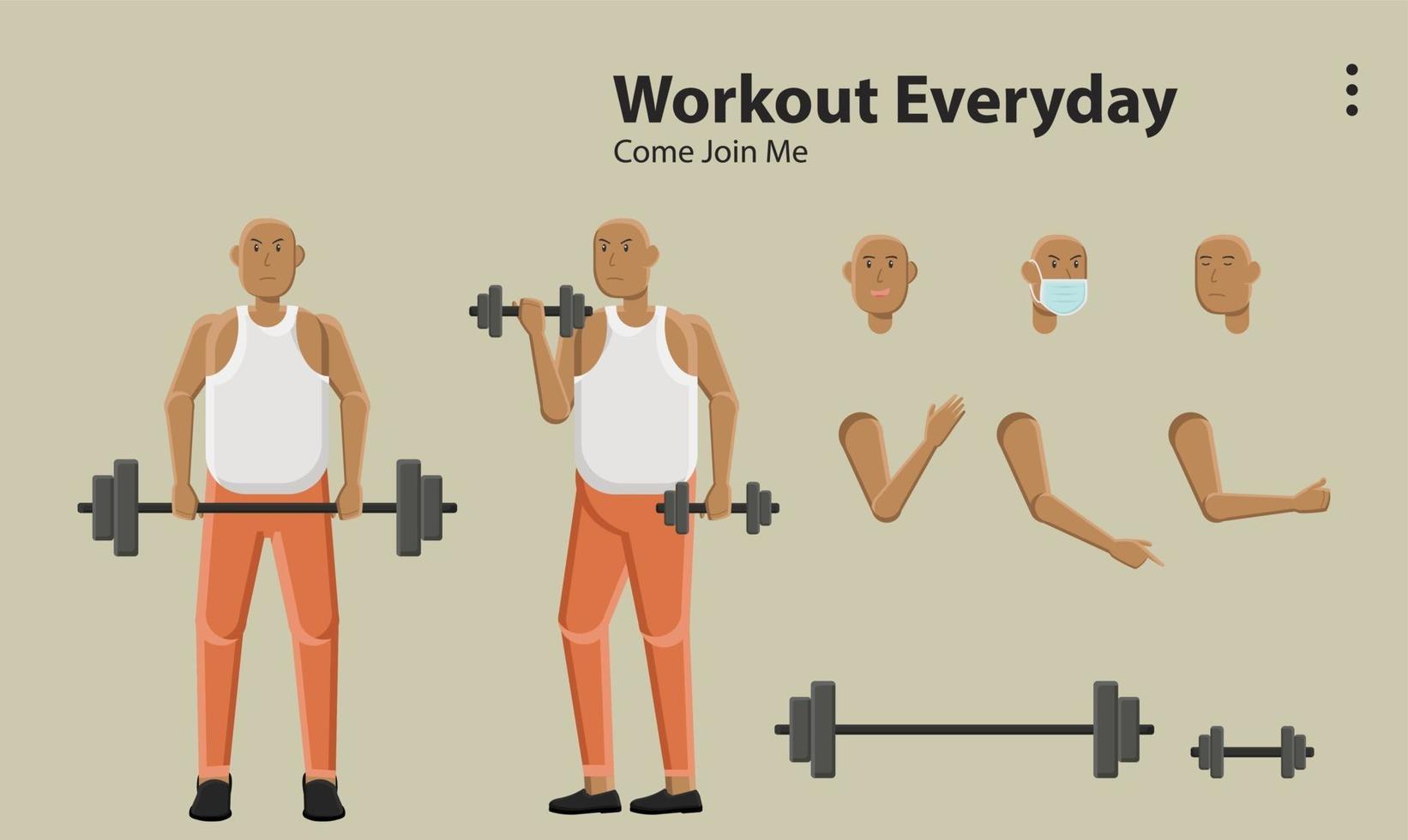 Workout character pose set vector