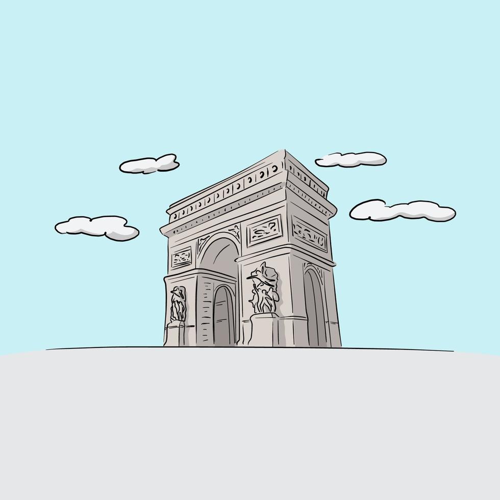 Famous Arc de Triomphe Paris hand drawn with black lines vector