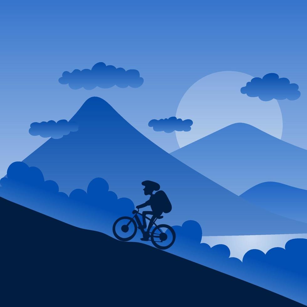 male biker with helmet riding up to hill vector