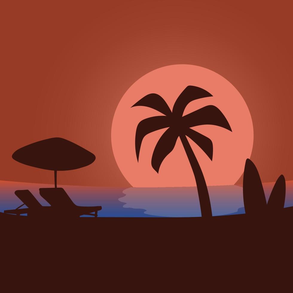 Silhouette sunset at the beach vector