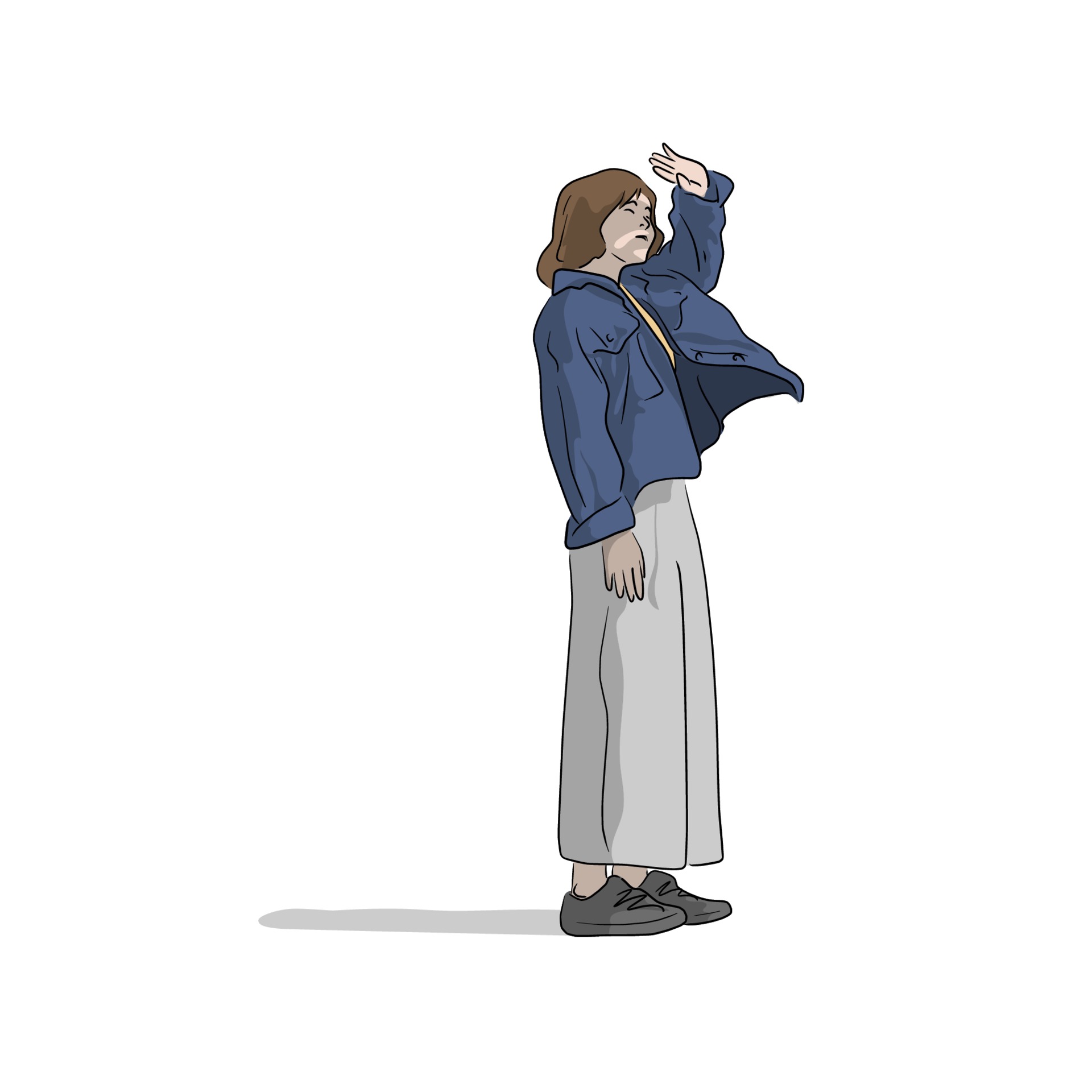 Female Standing Covering Face From Sun Vector Art At Vecteezy
