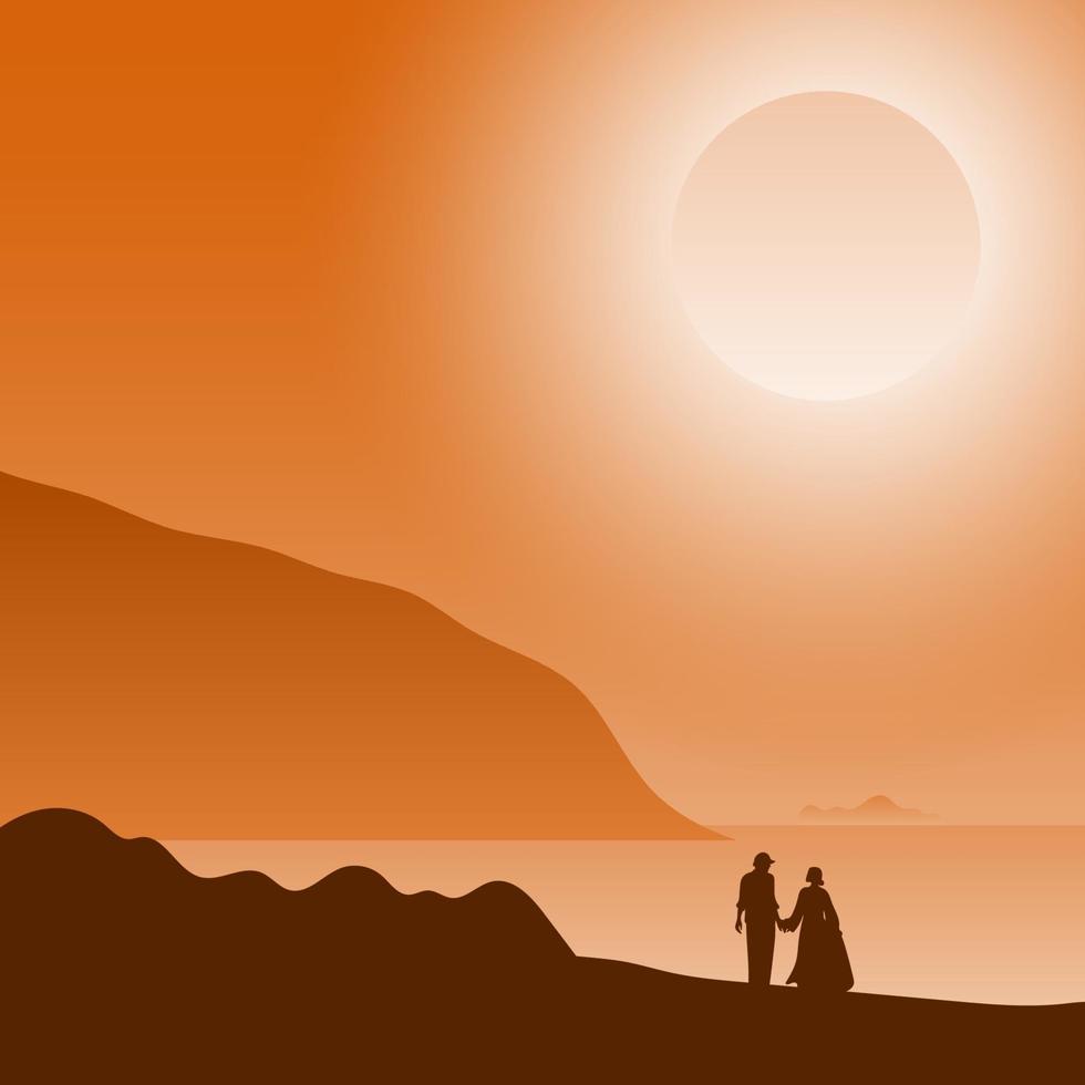 two people in love at sunset on the beach vector