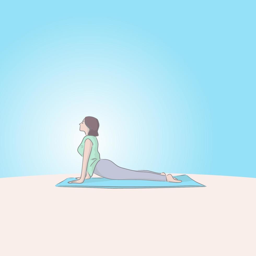 woman in green and pale violet activewear practising yoga asana vector