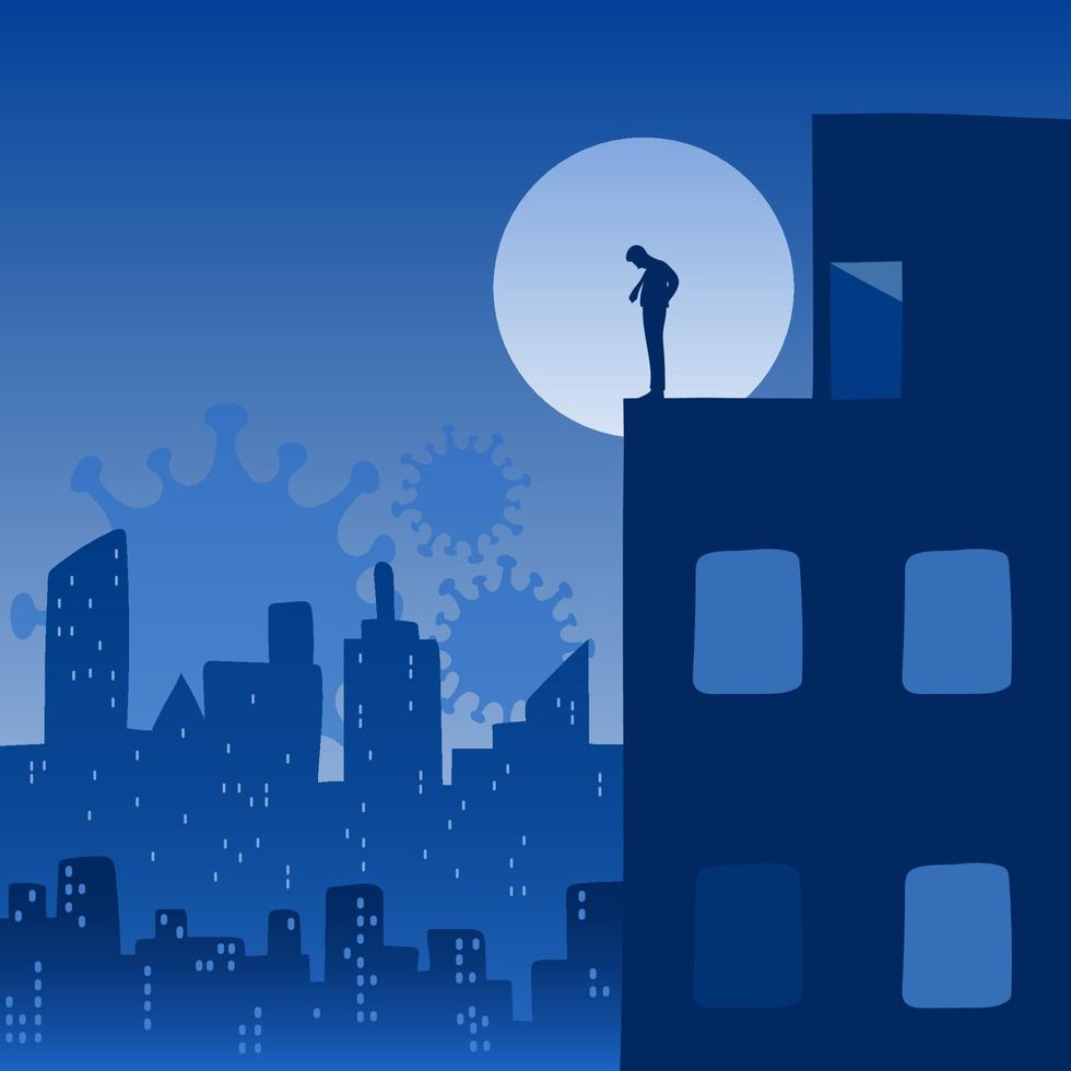 Desperate businessman on edge of high building vector
