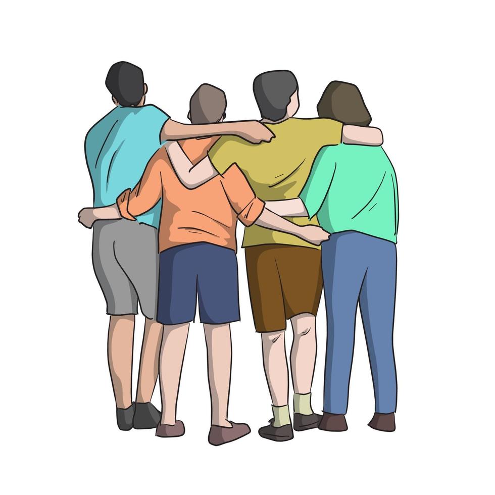 back view of full length four people vector