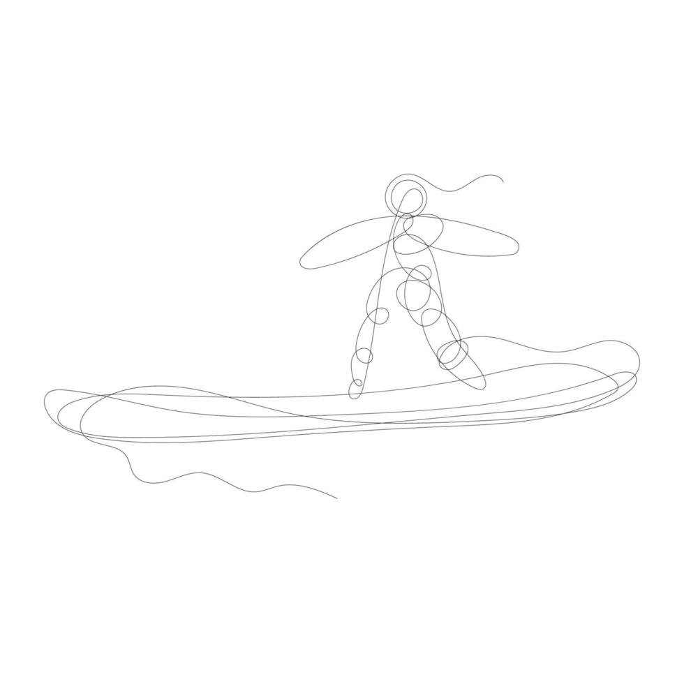 continuous one line drawing surfer vacation sea wave vector