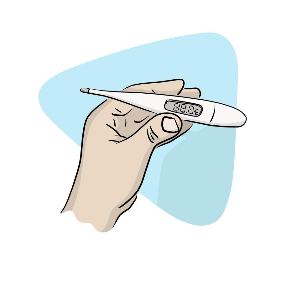 close-up hand holding digital thermometer vector