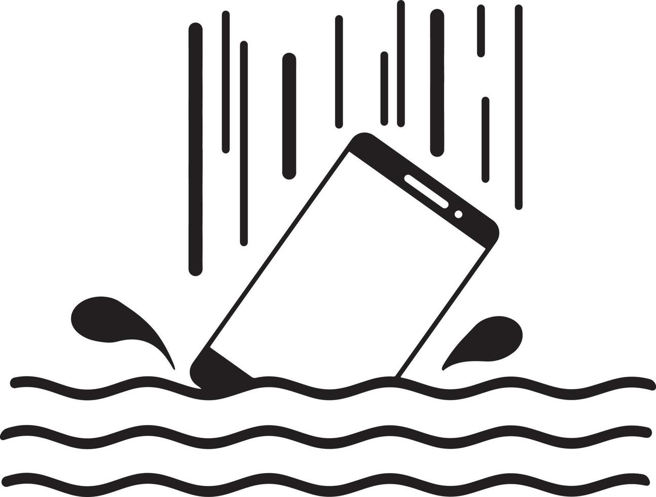 caída de teléfono inteligente en el agua con salpicaduras vector