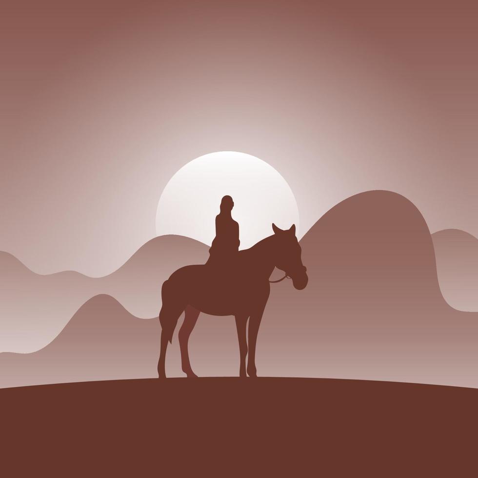 woman on horseback in brown vector
