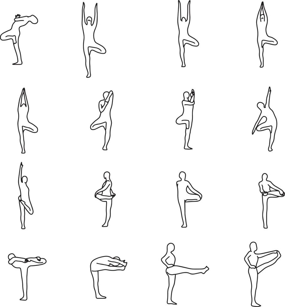 Yoga poses vector illustration outline sketch hand drawn