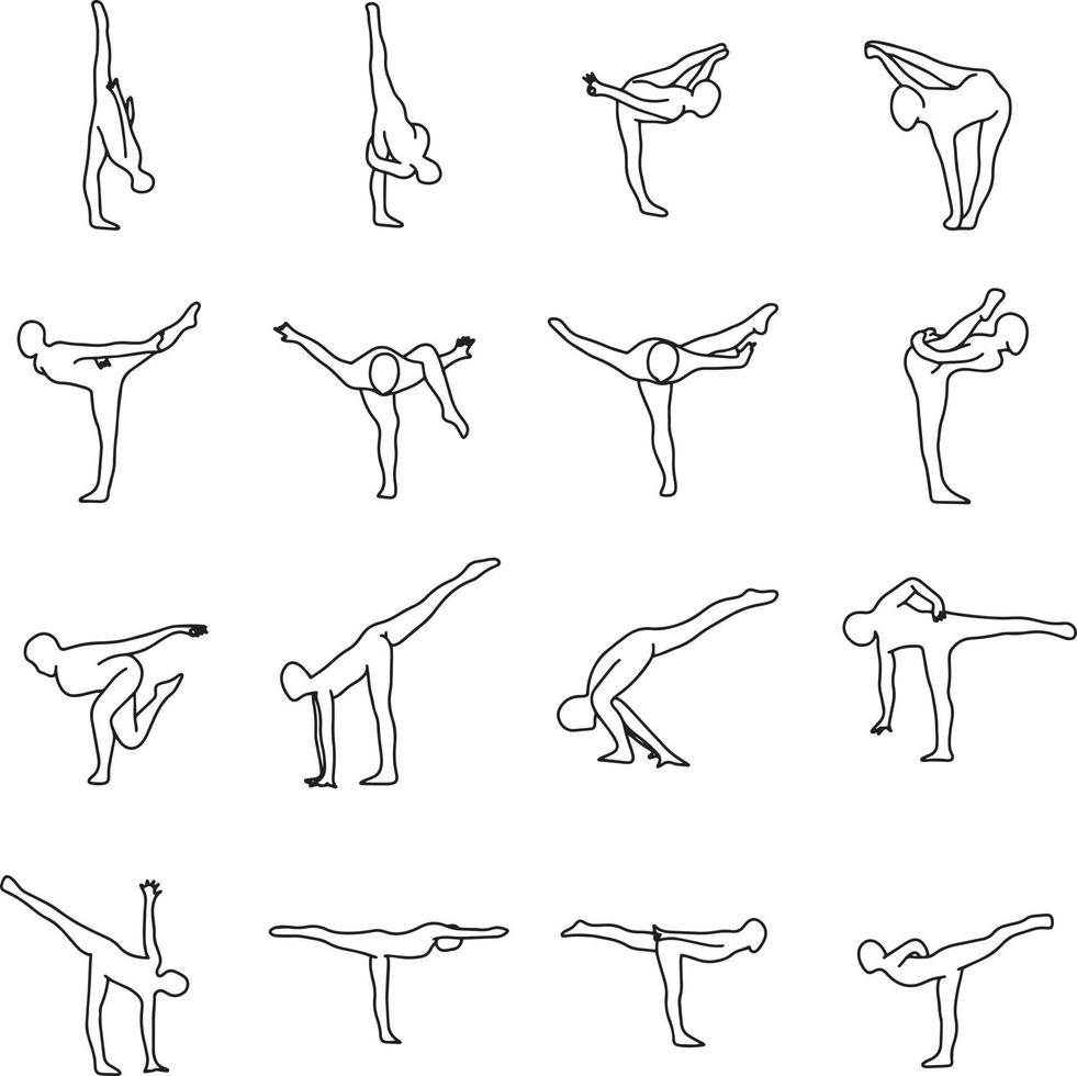 Yoga poses vector illustration outline sketch hand drawn