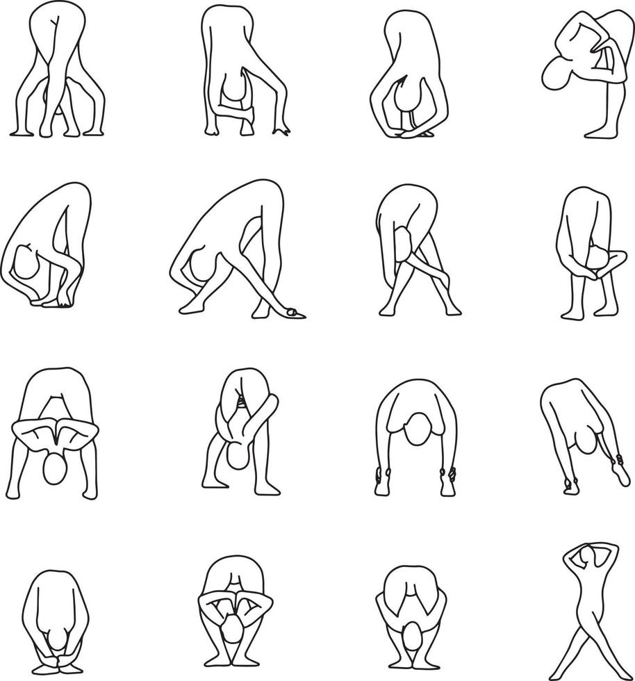 Yoga poses vector illustration outline sketch hand drawn