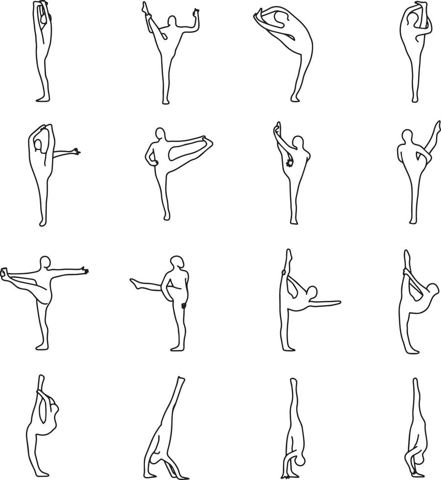 Yoga poses vector illustration outline sketch hand drawn