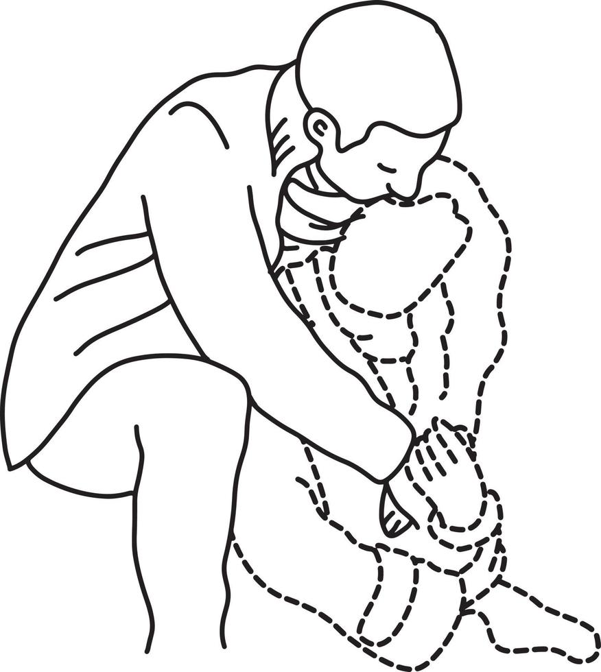 man hugs his transparent dashed line girlfriend vector